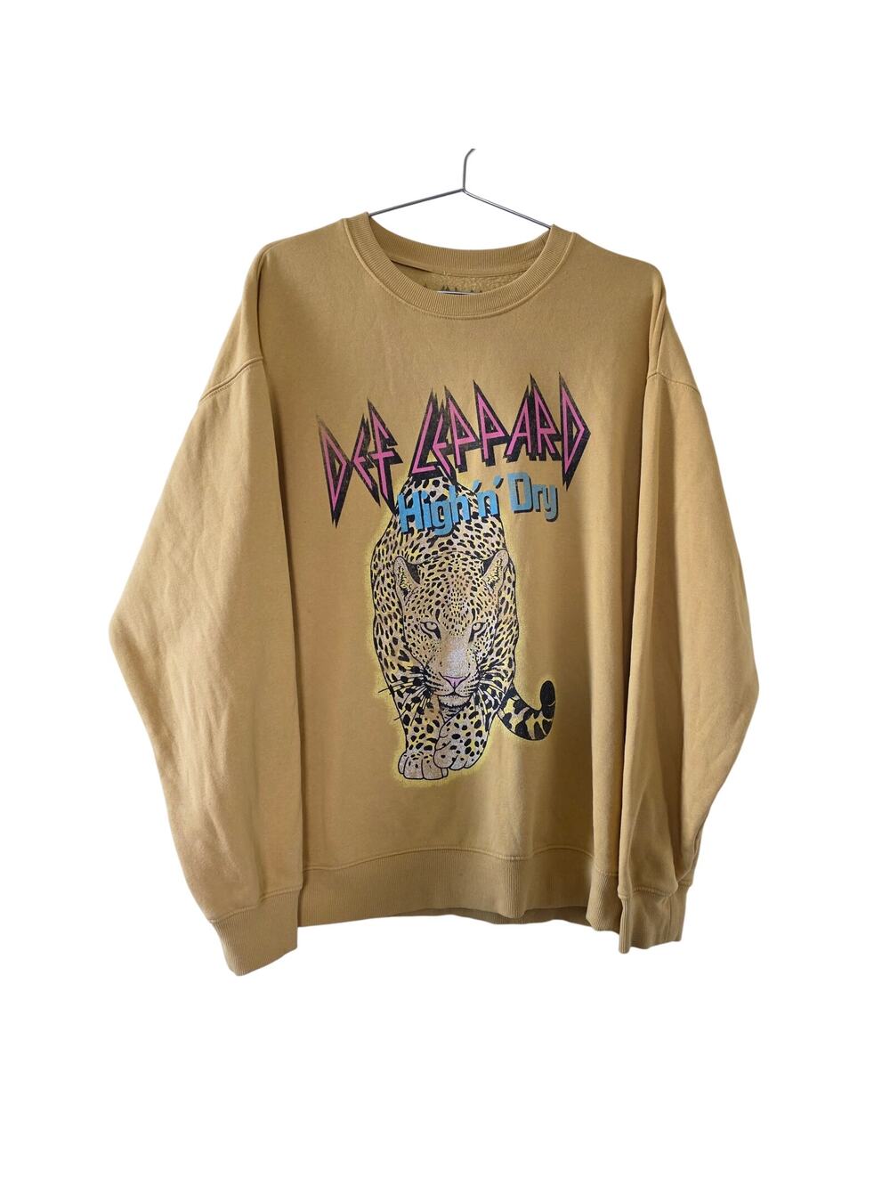 Def Leppard High n Dry Graphic Sweatshirt Beige Unisex Size L Band Tour Pullover